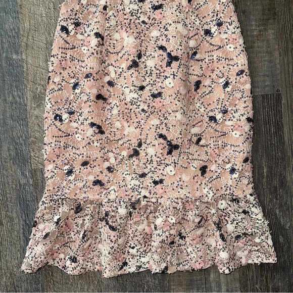 DRESS THE POPULATION light pink sequin Jill ruffle hem mini dress XS - Picture 3 of 10